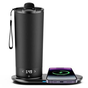 lot 9207 image: VFZO Temperature Control Heated Travel Mug Smart Self Heating Coffee Mug 20 Oz App Controlled LED Display coffee serving sets mug kept at a constant temperature for 4-10 hours (Slate Blue, 20 oz)