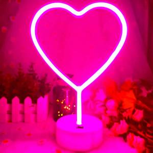 lot 10281 image: VIFULIN Neon Heart Sign Pink LED Light with Base, USBBattery Powered Heart Decor for Bedroom, Valentines Day Decor