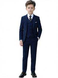 lot 10283 image: YuanLu Kids Suits for Boys Navy Blue Boy Suit Slim Fit Ring Bearer Outfit Wedding Guest Dresswear Toddler Tuxedo Size 4T