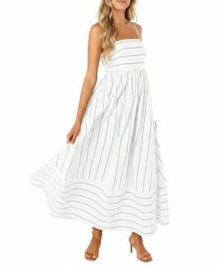 lot 10285 image: chouyatou Womens Striped Back Smocked Maxi Dress Sexy Spaghetti Strap Cut Out Flowy Swing Long Dress (Large, Blue White)