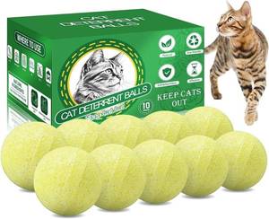 lot 10304 image: Cat Repellent Outdoor & Indoor, Natural Cat Deterrent Balls with Essential Oils to Help Keep Cats Off Yard, Garden, Lawn, Plants, Furniture & Trash Can Areas, Long-Lasting Repellent, 10 Pack