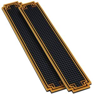 lot 11626 image: Drydiet 2 Pcs 24 x 4 Inch Bar Mat Non Slip Rubber Mat with Gold Border Durable Stylish Spill Cocktail Service Coffee Mats for Restaurants Barbershop Clippers Bartending, Black