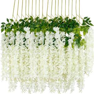 lot 11647 image: 12Pcs Artificial Wisteria Flowers 3.6 FeetPiece White Dense Artificial Fake Wisteria Vine Ratta Hanging Garland Silk Flowers String Home Party Wedding Decor(White-Dense)