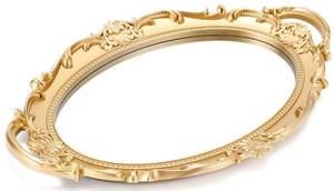 lot 11692 image: Sooyee Decorative Gold Mirror Tray with Handle for Bathroom Vanity, Dessert & Coffee Table, Jewelry, Perfume Organizer, Makeup, Home Decor - 14 x 9.8