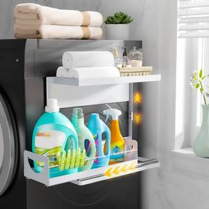 lot 12159 image: Heavy-Duty Magnetic Shelf With Pull-Out Drawers for Washing Machines, Dryers and Fridge Height-adjustable Magnetic Shelf, Ideal for Storage in Laundry Rooms, Kitchens, and Living Rooms (White)