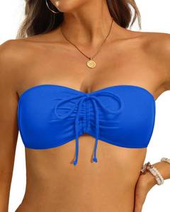 lot 12166 image: Tempt Me Women Blue Bandeau Bikini Top Strapless Swim Tops Tube Halter Swimsuit Top Only S