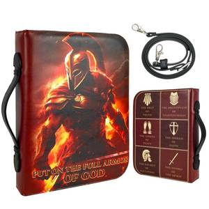 lot 12171 image: MINDANCHOR Armor of God Bible Cover Case for Boys Men, Leather Bible Carrying Case Bag with Shoulder Strap and Handle, Faith Warrior Christian Gifts for Men, XL