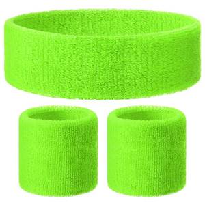 lot 12182 image: Knitgrip 3 Pack Neon Sweatbands Set 80s Wristband and Headband Color War Accessories Sports Sweatbands for Summer Ball Party(Green)