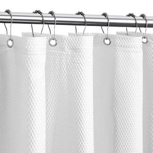 lot 12184 image: Tititex Solid White Cloth Fabric Shower Curtain Liner with 2 Magnets - Texture Pressure Bubble Soft Hotel Quality Waterproof Shower Liner, Light-Weight & Machine Washable 72x84 inch