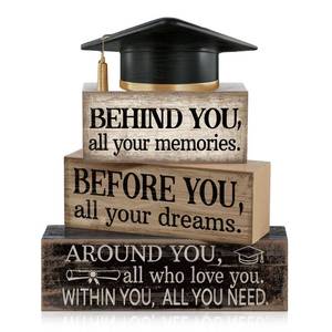 lot 12185 image: CroBlissful 4 Pcs 2026 Graduation Decorations Graduation Tiered Tray Decorations Class of 2026 Positive Quote Wooden Block Centerpiece Sign Farmhouse Congratulate Senior Gifts for Home Shelf Desk
