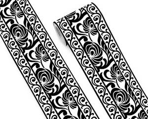 lot 12194 image: FLFK Wallpaper Border - Black and White Peel and Stick Wall Borders Decal Trim Floral Pattern 7 x 240