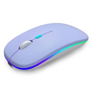 lot 12196 image: AIKOKOK Wireless Bluetooth Mouse, Rechargeable, Dual Mode Bluetooth 5.2 & 2.4G USB, LED Lights, Slim, Silent, Portable Computer Mouse for Laptop, PC, MacBook, iPad, Tablet (Purple)