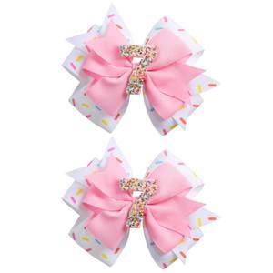 lot 12197 image: 2Pcs Birthday Hair Bow for Baby Girls 2 3 4 5 6 7 Years Sprinkle Decorations Confetti Ice Cream Party Pink Pigtail Hair Accessories for Seven 7th Birthday