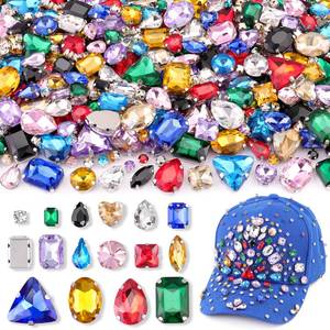 lot 12203 image: 120 PCS 10 Color Mixed Bedazzling Sew on Rhinestones, Mixed Shape Charm Claw Flatback Glass Rhinestone with Metal Base for Crafting, Large Gems for Clothes Shoes Hats Collars Bags & Sewing Accessories
