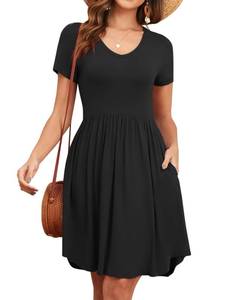 lot 12208 image: YVH Womens 2026 Summer Short Sleeve Dresses Casual Loose Fit Swing T Shirt Dress V Neck Sundress with Pockets, Black, XL