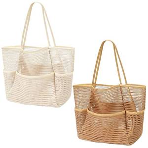 lot 12212 image: Viwnrxta 4PCS Large Beach Bags for Women,Nylon Mesh Tote Bag with Large Inner Zipper Pocket,Summer Travel Sandproof Woven Handbag (BrownWhite)