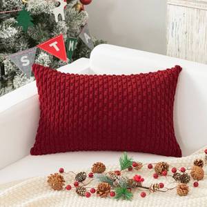 lot 12214 image: Kevin Textile Valentines 12x20 Inch Pillow Cover 1 Pack Boho Decorative Soft Striped Corduroy Lumbar Farmhouse Color Accent Rectangle Cushion Case for Living Room Couch Sofa Bed, Burgundy
