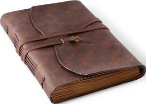 lot 12224 image: Hotcinfin Leather Bound Journal for MenWomen, Rustic Vintage Handmade Large Writing Notebook with 240 Kraft Lined Pages(5x7 inches), BusinessTravel Daily Notepad Sketchbook Gift - Brown