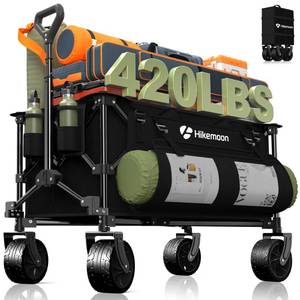 lot 13809 image: Hikemoon 150L Collapsible Wagons Carts Foldable, 420LBS Heavy Duty Folding Beach Cart with Big All-Terrain Wheels, Portable Utility Wagon for Grocery, Shopping, Garden, Sports, Camping, Black