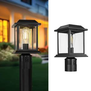 lot 13826 image: zeyu 12.2-Inch Outdoor Lamp Post Light Fixture, 360° Detection, 4 Modes, Exterior Sensor Post Light, Die-Cast Aluminum with Clear Glass Shade, Black Finish, 0409-P-SE BK