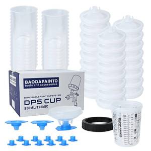lot 13827 image: Disposable Paint Cups for Spray Gun, Paint System for HVLP and LVLP Paint Spray Paint Gun, 27 Ounce (800ml) Kit with 25 Cups and Lids System, 1 Hard Cup with Retainer Ring, 10 Plugs, 3 Mixing Sticks