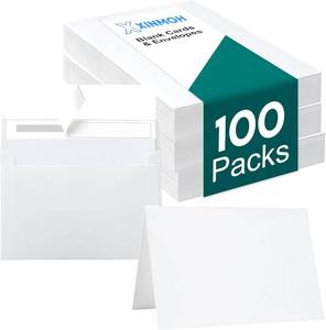 lot 14345 image: 100 Pack White Blank Cards and 100 Pack Envelopes 4x6, Note Greeting Cards and Envelopes Set, Folded Cardstock with Self-Seal Envelope for DIY Greeting Thank you Cards, Invitations in All Occasions