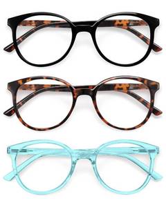 lot 14357 image: IBOANN Chic & Comfy Blue Light Glasses for Women - 3-Pack Round Frames, Screen-Ready Style with UV Protection Coating