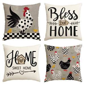 lot 14358 image: AVOIN colorlife Farmhouse Chicken Home Sweet Home Throw Pillow Covers, 18 x 18 Inch Bless Our Home Seasonal Cushion Case Decoration for Sofa Couch Set of 4