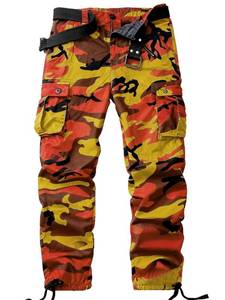 lot 14363 image: AKHIKING Mens Casual Cargo Work Cotton Pants Hiking Military Outdoor Wild Combat Trousers with 6 Pockets Orange Yellow Camo 38x32