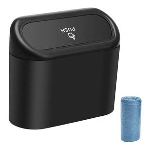 lot 14368 image: AHIER Small Car Trash Can with Lid, Plastic Mini Car Garbage Can Portable Hanging Holder with 30pcs Bags for Cars, Office, Home