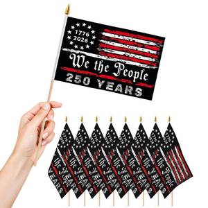 lot 14374 image: 12Pcs 250 Anniversary Flag 1776 Flag 5x8 Inches Signs Hand Held Flags for Room House Welcome Lawn Backdrop Parade (12, A)