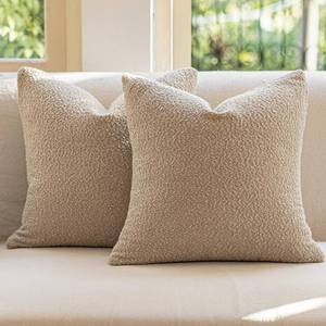 lot 14376 image: GEEORY Decorative Throw Pillow Covers 20x20 Inch Pack of 2,Textured Boucle Neutral Cushion Cases for Bed Couch Sofa, Accent Modern Farmhouse & Minimalist Home Decor (Oatmeal Beige) GE03-20
