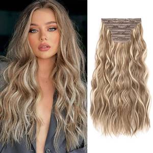 lot 14389 image: REECHO Hair Extensions, 4PCS Clip in Hair Extensions HE001 Natural Soft Synthetic Hairpieces for Women (20 Inch-200 Gram (Pack of 4), Dark Blonde with Light Blonde Highlights)