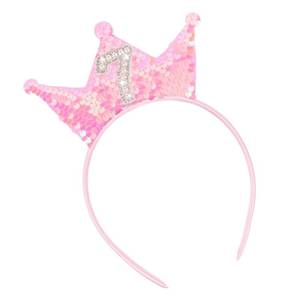 lot 14399 image: Jaciya Pink Headband Sequin Headbands for Girls Sparkling Tiara Pearl Hairband Birthday Head Band Princess Party Decorations (7th birthday headband)