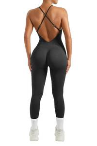 lot 14401 image: MOOSLOVER Women Strappy Backless One Piece Jumpsuits Tummy Control Padded Workout Rompers(S,#1 Black)