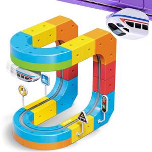 lot 14403 image: Wdebay klick Rail Electric Train Set 3D Magic Flexible Race Track for Kids 3 4 5 6 7 8 Years Old, 32 pcs Race Car Track Block with Anti-Gravity, Educational STEM Toy Boys Girls Birthday