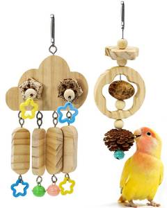 lot 14406 image: TriGia Paws 2 Pack All Natural Bird Chew Toys, Sun Conure Beak Grinding Toys, Parakeet Toys with Bells for Cage Small Medium Bird, Chewing Parrot Toys for Quaker, Budige and Cockatiel