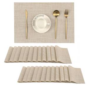 lot 14410 image: Leetaltree Beige Placemats Set of 24 - Heat Resistant Non-Slip Place mats for Dining Table, Washable Durable PVC Vinyl Woven Table Mats(Beige, 24)