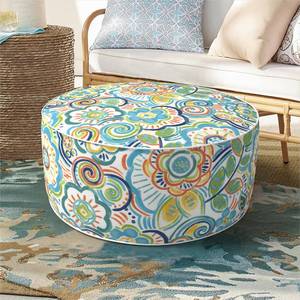 lot 14418 image: DYTXIII Inflatable Ottoman Stool D21 xH9 for OutdoorIndoor Use, Water Repellent Patio Foot Rest Stool with Portable Handle,Round Pouf Ottoman Suitable for Garden,Deck and Camping - Flower Blue
