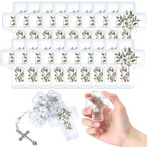 lot 17825 image: Ferreve 50 Pcs First Holy Communion Cross Shape Box Baby Rosary Cross Jeweled Trinket Box with Sticker 2.05 x 2.64 Decorative Keepsake Jewelry Boxes Ring Holder Home Decoration