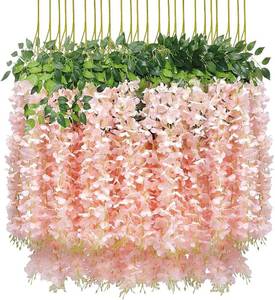 lot 17828 image: UArtlines 48 Pack (Total 172.8 Feet) Artificial Fake Wisteria Vine Rattan Hanging Garland Silk Flowers String Home Party Wedding Decor (48, Light Pink)