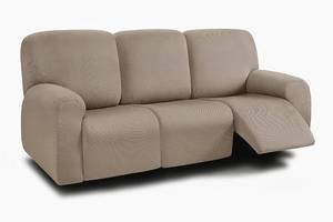 lot 17829 image: ULTICOR 8-Pieces Recliner Sofa Covers, Yarn Dyed Stretch Reclining Couch Covers for 3 Cushion Reclining Sofa Slipcovers Thick Soft Washable (Taupe, 3 Seater Recliner Cover)