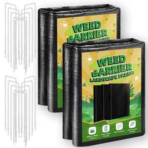 lot 17836 image: 2FT x 100FT Weed Barrier Landscape Fabric Heavy Duty, 3.2oz Premium Gardening Weed Control Mat with 10 U-Shaped Securing Pegs, Ground Cover for Garden Beds, Farming, Underlayment, Commercial Driveway