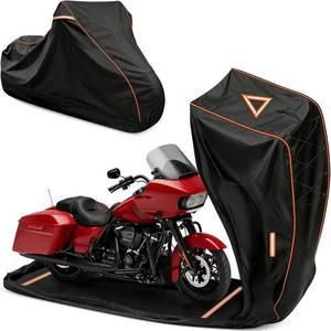 lot 17837 image: COVERVIN Full Enclosed Motorcycle Cover, 600D Heavy Duty Waterproof Motorcycle Cover, Outdoor UV Protection with Reflective Strips, Fits 108 Harley Honda Yamaha Suzuki, Cruiser, Touring Black