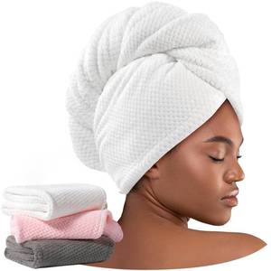 lot 18036 image: Umisleep 3 Pack Microfiber Hair Towel Wrap for Curly Hair, Super Absorbent Hair Drying Towel for Women, Kids, Hair Care Accessories, Hair Turban for Wet Hair (Grey, White, Pink)