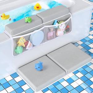 lot 18048 image: Tiikiy 1.5 Extra Thick Baby Bath Kneeler and Elbow Rest Set, Memory Foam Pad with 4 Organizer Pockets, Comfort Support for Bathing Baby & Pets - Gray Green