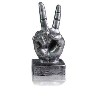 lot 18049 image: Lependor Silver Polyresin Hand Gesture Desk Statues Finger Sculpture Decor - Silver Victory Fingers