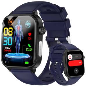 lot 18052 image: hellibito Smart Watch for Men Women (AnswerMake Calls), 1.96 HD Screen Fitness Watch with Blood PressureHeart RateSleepBody TemperatureStress Monitor, SOS Button, IP68 Waterproof (Blue)