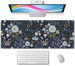 lot 18057 image: Floral Desk Mat Dark Vintage Aesthetic Desk Pad Flower Plant Blue Extended Mouse Pad Large Gaming Mousepad XL Laptop Computer Mouse Keyboard Mat 31.5 x 11.8 in for Office Desk Decor