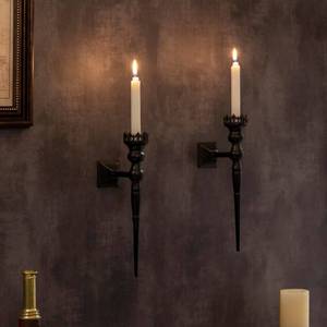 lot 18070 image: Woparty Gothic Wall Sconce Candle Holder for Taper Candles (Set of 2) Black Iron Crown and Scepter Design Victorian Wall Decor for Living Room, Bathroom,Dining Room